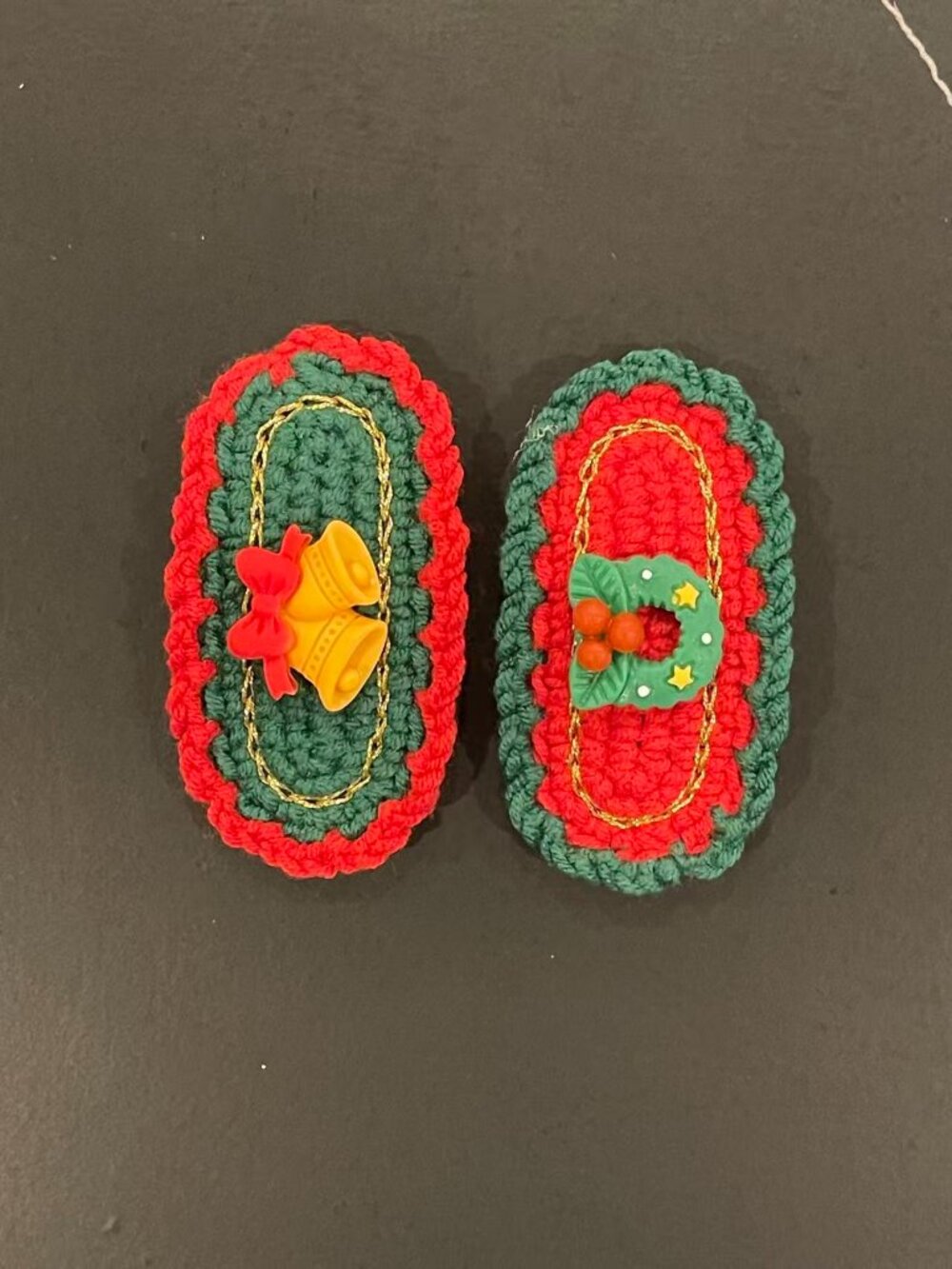 2pc Handmade Crochet Christmas Oval Covered Hair Clip Set